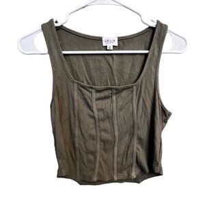 Le Lis Olive Green Ribbed Sleeveless Crop Top Tank Size Medium Teens Trendy